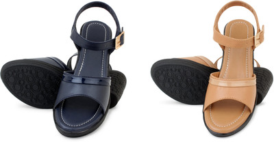 PMS Women Wedges(Beige, Grey , 7)