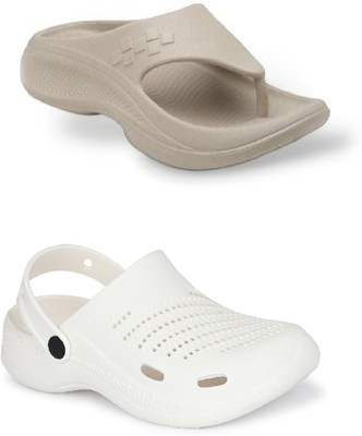 DEFLOW Men Sandals(White, Beige , 6)