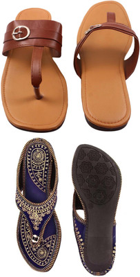 Goraiya Women Flats(Beige, Blue , 5)