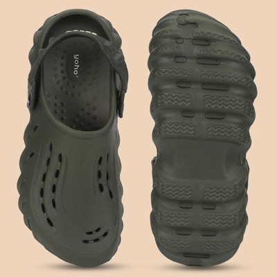 yoho Wavy Clogs Men Clogs(Olive , 8)