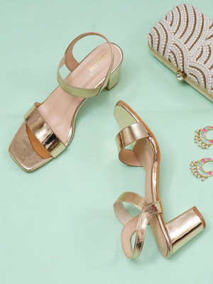 POPPY PINK Women Heels(Gold , 4)