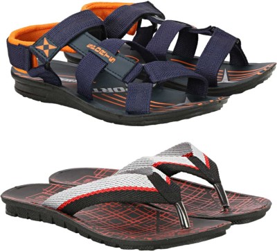 WOCMEC Men Sandals(Blue, Red , 6)