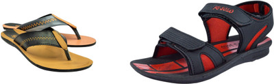 Classica Men Sandals(Black, Red, Tan , 6)