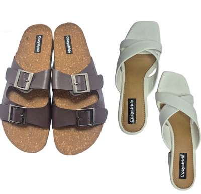 Cozystride Women Heels(Brown, White , 8)