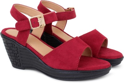 ACKNEW Women Wedges(Maroon, Off White, Brown , 5)