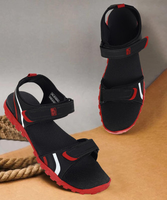 Paragon K1423G Men's Stylish Lightweight & Durable Black - Red Velcro Dailywear Sandals Men Sandals(Black , 7)