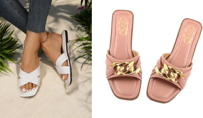 R F C Women Flats(White, Pink , 6)