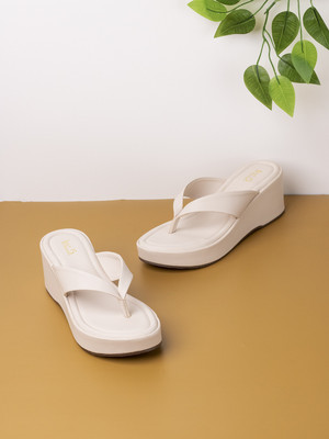 Inc.5 Solid Round Toe Party Wear Wedge Heel Sandals Women Wedges(Beige , 4)