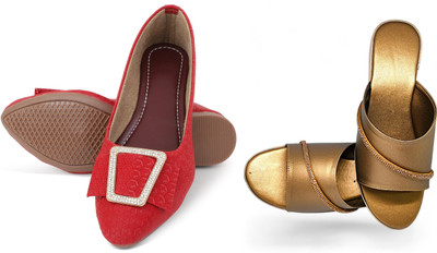 PMS Women Wedges(Maroon, Gold , 3)