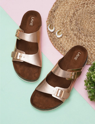 LAVIE Comfort and Adjustable Buckle Straps Premium Stylish Casual Women Flats(Gold , 6)