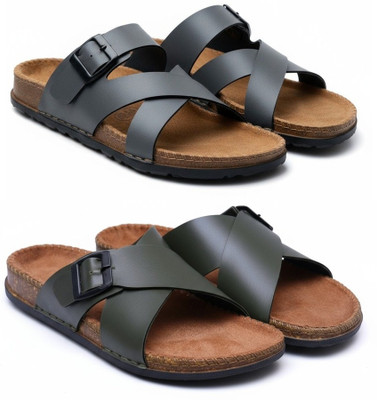 Protoes Footwear Co. Men Sandals(Grey, Olive , 9)