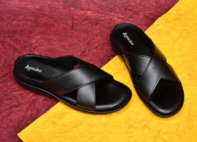 LEONCINO Men's Genuine Leather Slipper|Sandal|high padding comfort|ethnic|casual Men Black Casual