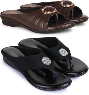 Nekii Traders Women Flats(Brown, Black , 8)