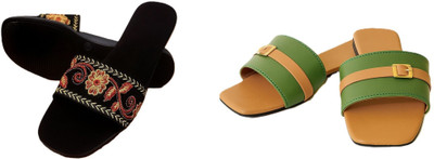 Dualstep Women Flats(Green, Brown, Black , 7)