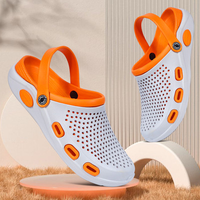 AD-FOAM Men Clogs(Grey, Orange , 8)
