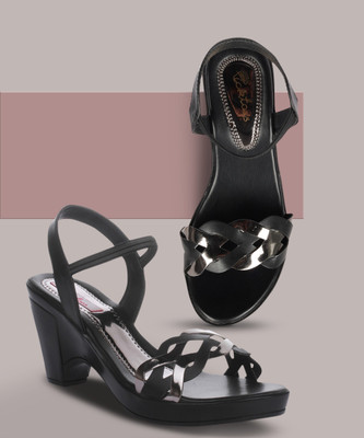 Picktoes PT-G238 Lightweight Comfort Summer Trendy Premium Stylish Party disigin Women Heels(Black , 3)