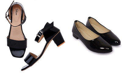 Todhwear Women Heels(Black, Beige , 5)