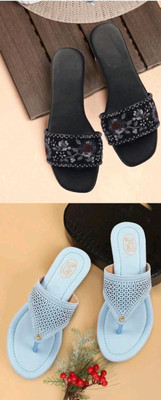 HunarPaon Women Flats(Black, Blue , 4)