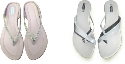 Nicesteps Women Flats(Grey, Pink , 7)