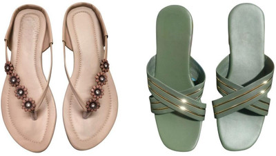 Nicesteps Women Flats(Pink, Green , 6)