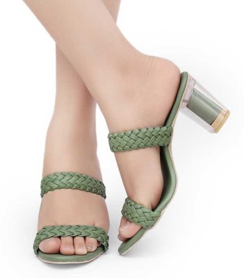 SHOESTHAN Women Heels(Green , 9)