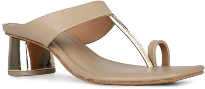 Inc.5 Solid Round Toe Party Wear Block Heel Sandals Women Heels(Beige , 4)