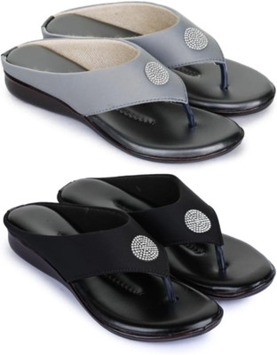 Nekii Traders Women Flats(Black, Grey , 5)