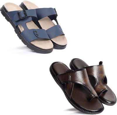 Walkivo Men Sandals(Blue, Brown , 6)