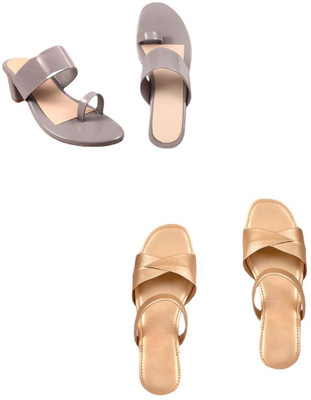 Goraiya Women Heels(Grey, Gold , 4)