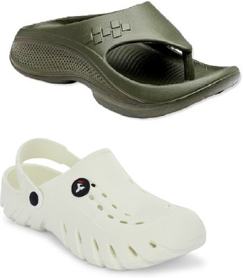 DEFLOW Men Sandals(Olive, White , 8)