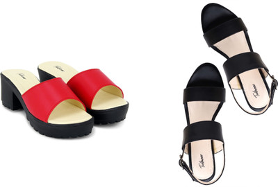 Todhwear Women Heels(Black, Red , 8)
