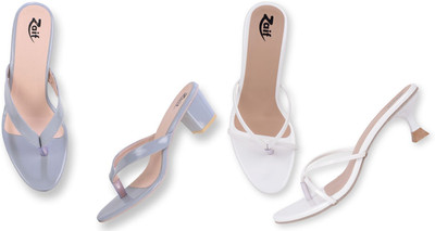Zaif Women Heels(White, Grey , 4)