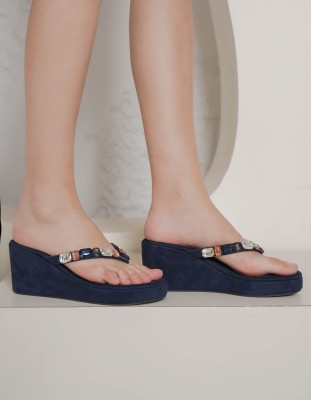 Shezone Women Wedges(Blue , 9)