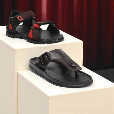 WOCMEC Men Sandals(Red, Brown , 10)