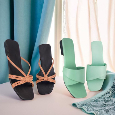 Shoebration Women Flats(Green, Orange , 5)