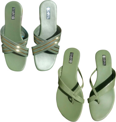 Nicesteps Women Flats(Green, Green , 9)