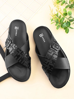 BIZORA Men Sandals(Black , 8)