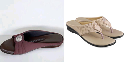 hunyza footwear Women Flats(Beige, Maroon , 4)