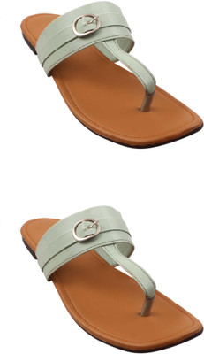 Goraiya Women Flats(Green, Beige , 4)