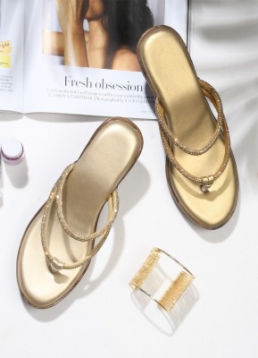 TRYME Girls Slip-on Heels(Gold , 22yr And Above)