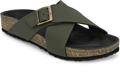 UNDERROUTE Stylish Dual Strap Buckle Design Men Sandals(Olive , 6)