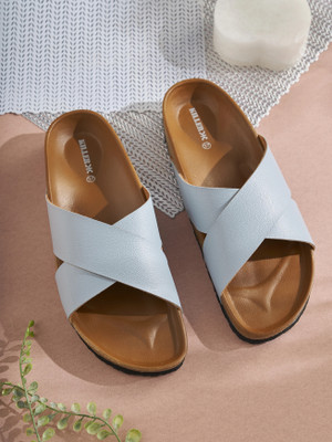 KILLER Stylish Dual Strap Buckle Design Women Flats(Blue , 5)