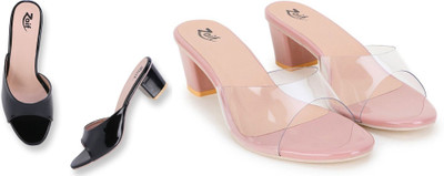Zaif Women Heels(Black, Pink , 8)