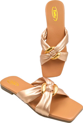 ZaHu Women Flats(Gold , 6)
