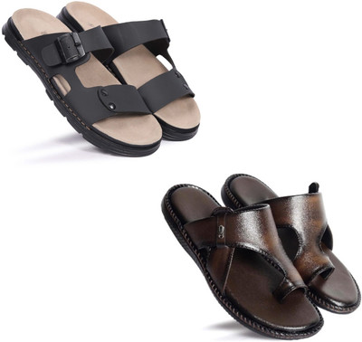 Walkivo Men Sandals(Black, Brown , 6)