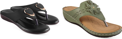 hunyza footwear Women Flats(Black, Green , 8)