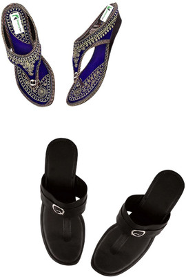 Goraiya Women Flats(Blue, Black , 8)