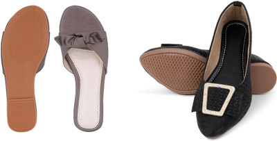 PMS Women Wedges(Black, Grey , 7)