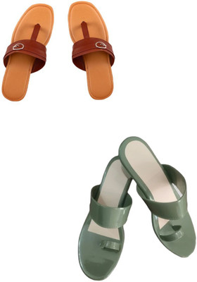 Goraiya Women Flats(Green, Orange , 7)