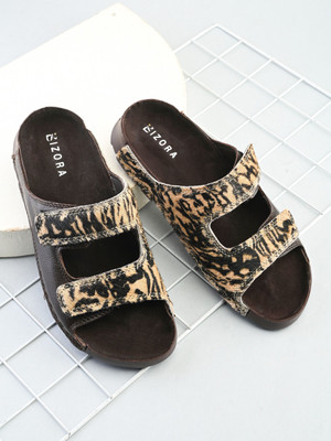 BIZORA Men Sandals(Brown, Off White , 9)